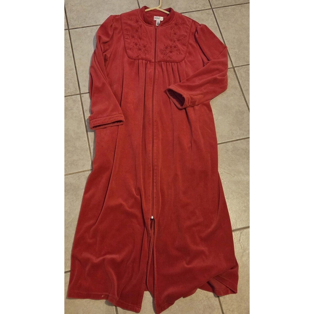 Vtg Classic Elements Red Velour/Fleece Robe Full Zip Maxi Size M/M 10-12